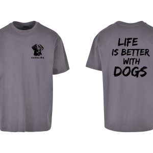 Camiseta oversize "Life is better" gris plomo